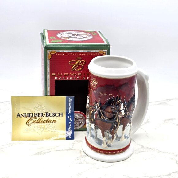 BUDWEISER Holiday Beer Stein 25th Anniversary 2004 CLYDESDALE Horse with COA New - Picture 1 of 16